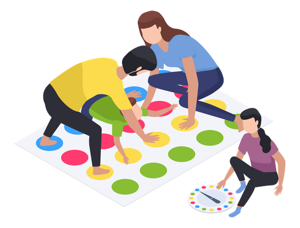 Happy children playing board game with parents, have fun at home Illustration
