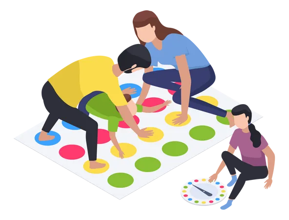 Happy children playing board game with parents, have fun at home  Illustration