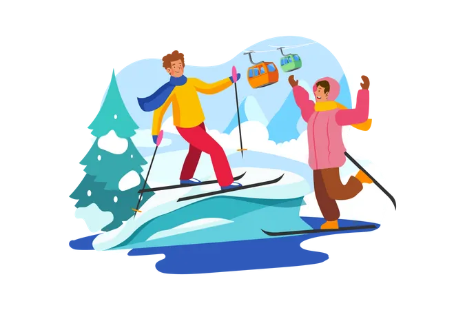 Happy children skiing Illustration