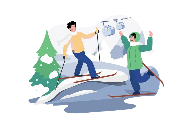 Happy children skiing Illustration