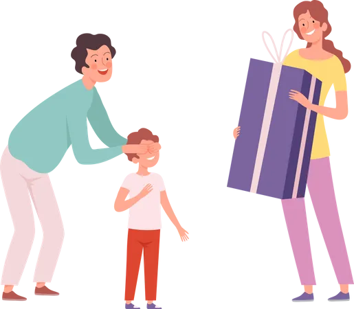 Happy children with gifts give presenting party isolated cartoon  Illustration