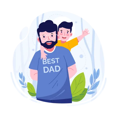 Happy Children With His Dad Flat Illustration Illustration