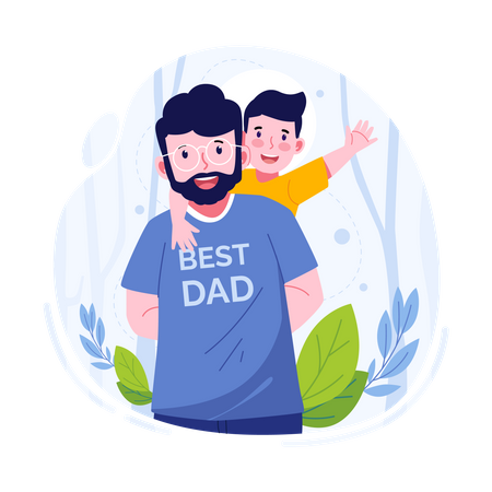 Happy children with his dad  Illustration