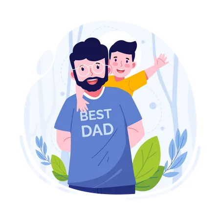 Happy children with his dad  Illustration