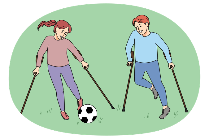 Happy children with physical disabilities playing football  Illustration