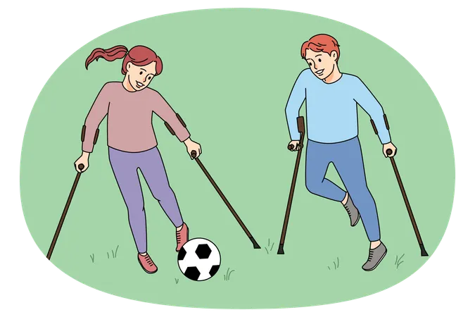 Happy children with physical disabilities playing football  Illustration