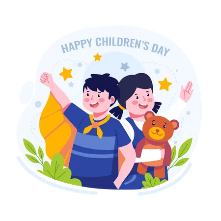 Happy Childrens Day Flat Illustration Illustration