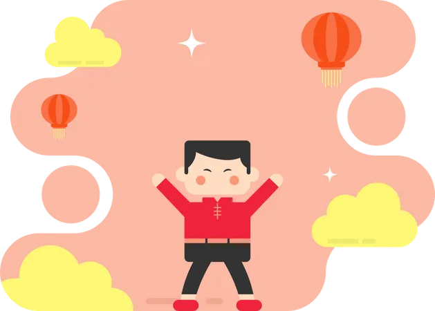 Happy Chinese Boy  Illustration