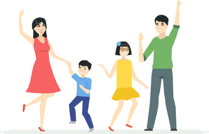 Happy Chinese family dancing Illustration