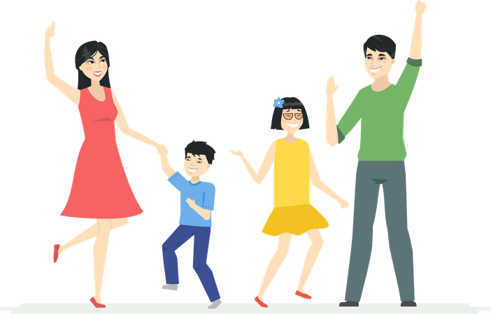 Happy Chinese family dancing  Illustration