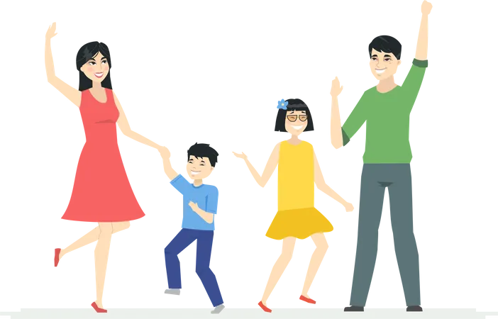 Happy Chinese family dancing  Illustration