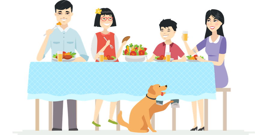 Happy Chinese family having dinner together  Illustration