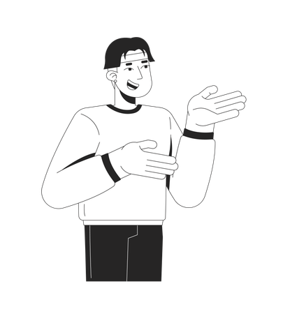 Happy chinese man explaining with gestures  Illustration