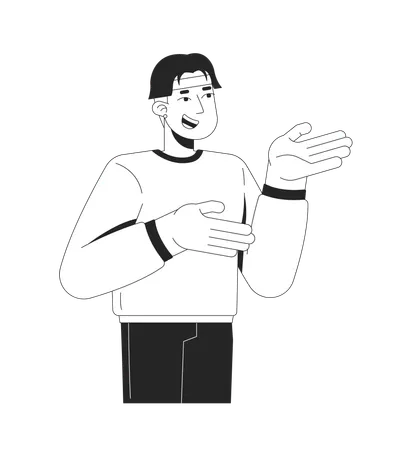 Happy chinese man explaining with gestures  Illustration