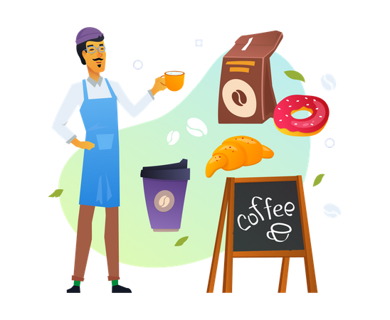 Happy coffee shop owner  Illustration