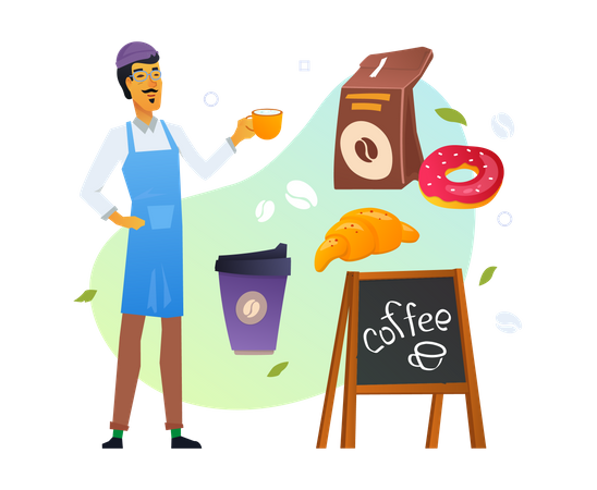 Heureux propriétaire de café  Illustration