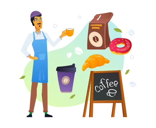 Heureux propriétaire de café  Illustration