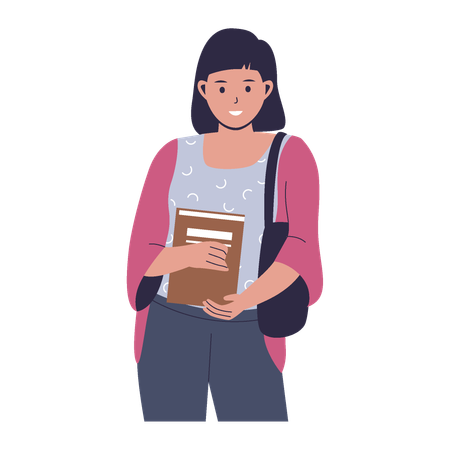 Happy collage girl holding book  Illustration