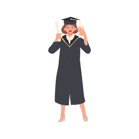 Happy College Student in Cap and Gown  Illustration