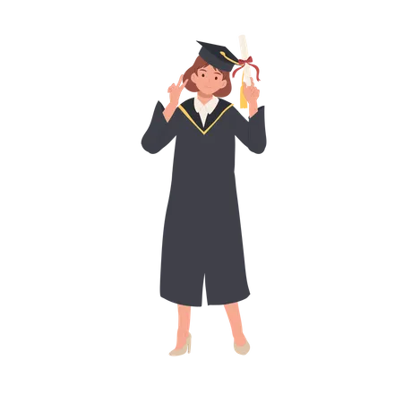 Happy College Student In Cap And Gown Receiving Degree At Graduation Young Graduate Celebrating Academic Success In Graduation Ceremony Illustration