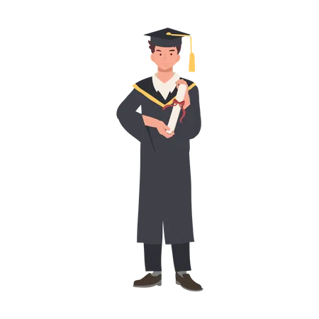 Happy College Student In Cap And Gown Receiving Degree At Graduation Young Graduate Celebrating Academic Success In Graduation Ceremony Illustration
