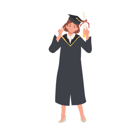 Happy College Student Receiving Degree at Graduation  Illustration