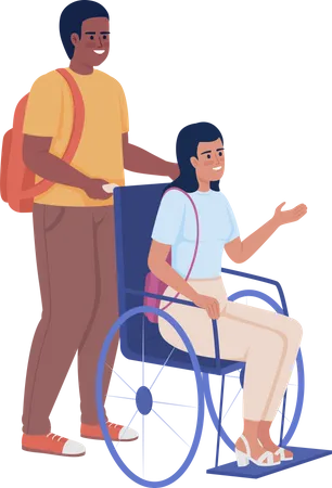 Happy college student with disable student  Illustration