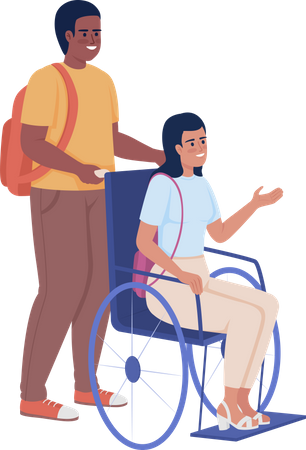Happy college student with disable student Illustration