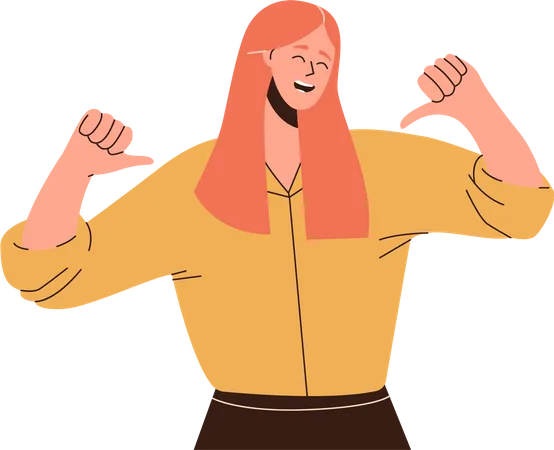 Happy Smiling Confident Woman Character Pointing To Herself With Happiness On Face Expressing Sense Of Self Assurance Pride Of Personal Growth Flat Vector Illustration People Positive Emotion Concept Illustration