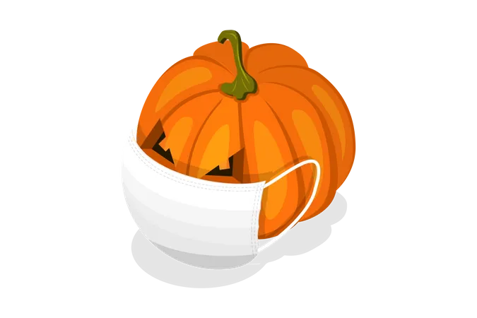 Happy Corona Halloween 2020 Pumpkin With Face Mask On It 3 D Isometric Flat Vector Conceptual Illustration Illustration