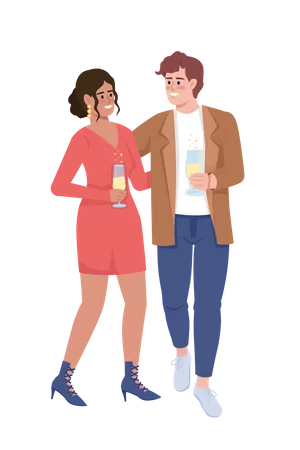 Happy Couple Semi Flat Color Vector Character Editable Figure Full Body People On White Spouses Drinking Champagne Simple Cartoon Style Illustration For Web Graphic Design And Animation Illustration