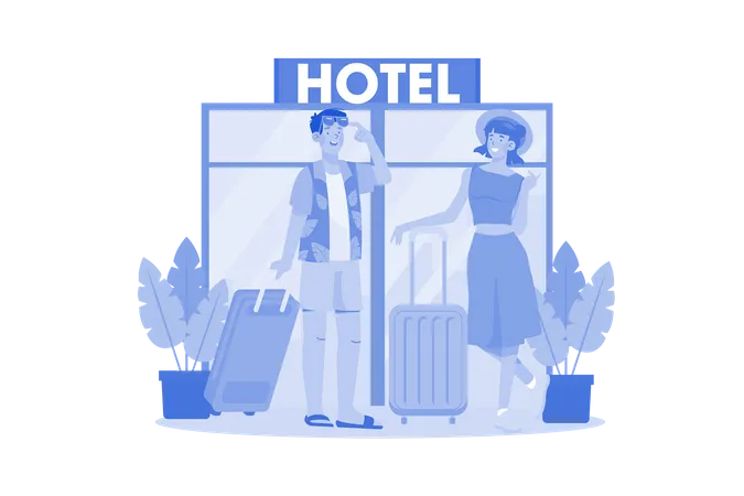 Happy couple booking  hotel room for vacation  Illustration