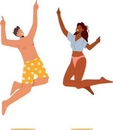 Happy Couple Celebrate Beach Party Illustration