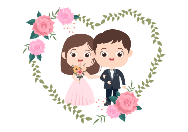 Happy Couple Celebrating Wedding Illustration