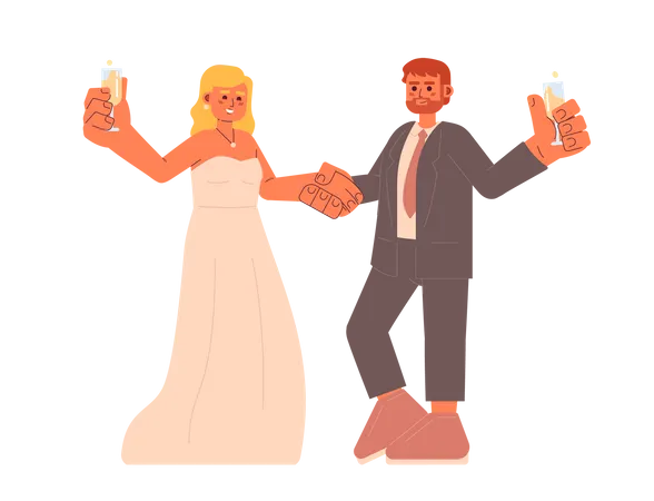 Happy Couple Celebrating Wedding Anniversary Semi Flat Colorful Vector Characters Champagne Cheers Editable Full Body People On White Simple Cartoon Spot Illustration For Web Graphic Design Illustration