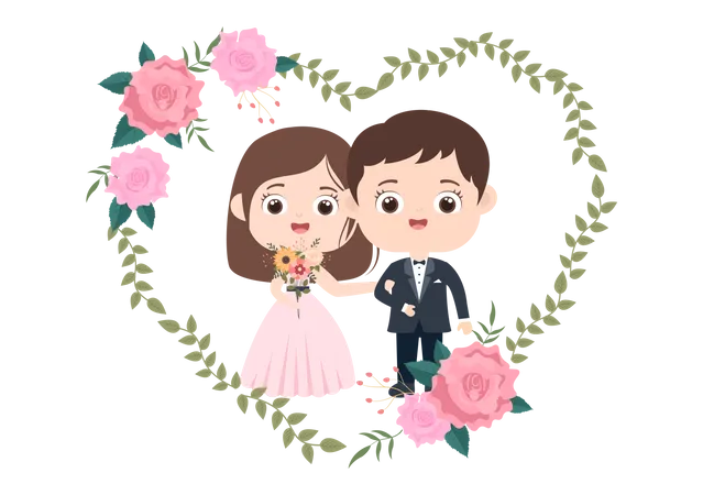 Happy Couple Celebrating Wedding  Illustration