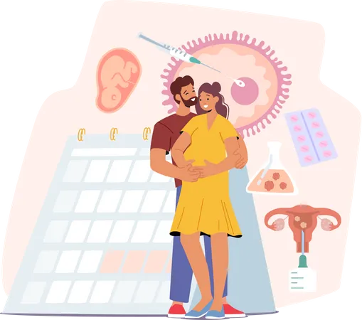 Happy Couple Depicted In Deep Thought About Artificial Insemination Hopeful And Emotional Journey That Couples Undergo When Pursuing Fertility Treatments Cartoon People Vector Illustration Illustration