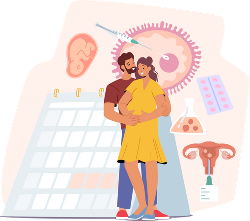 Happy Couple Depicted In Deep Thought About Artificial Insemination  Illustration