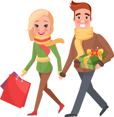 Happy couple doing Christmas shopping  Illustration