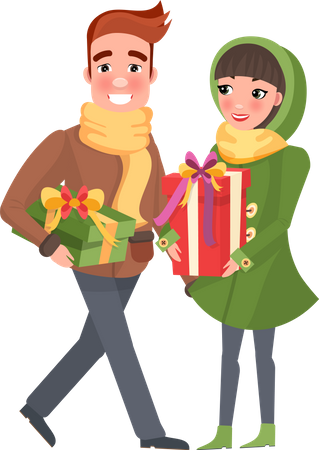 Happy couple doing Christmas shopping  Illustration