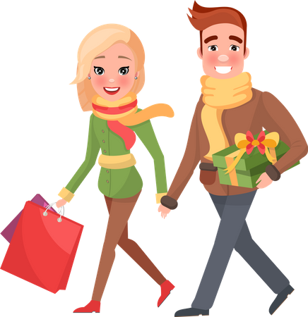 Happy couple doing Christmas shopping  Illustration