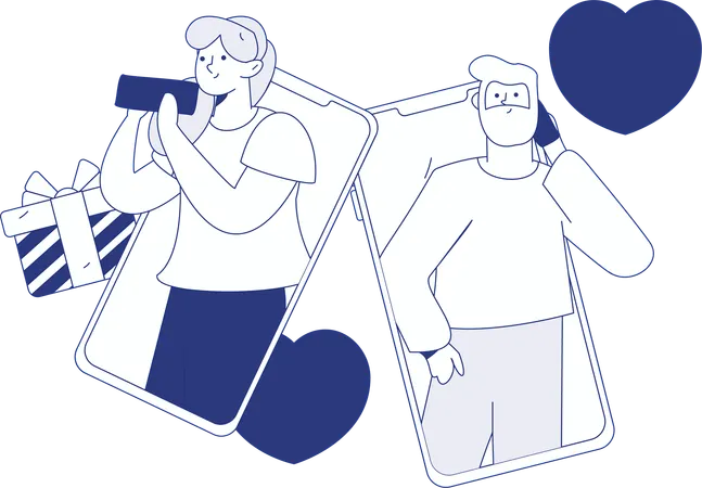 Happy Couple doing online dating  Illustration