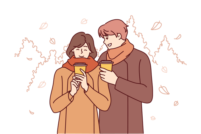 Happy couple drinking coffee  Illustration