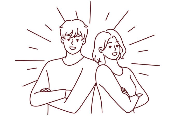 Happy couple giving pose  Illustration
