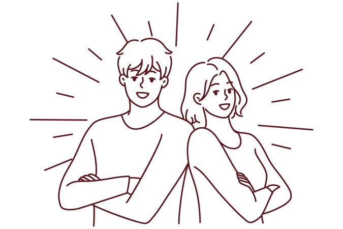 Happy couple giving pose  Illustration