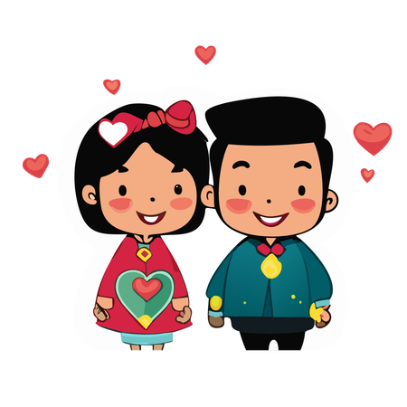 Happy couple giving standing pose  Illustration