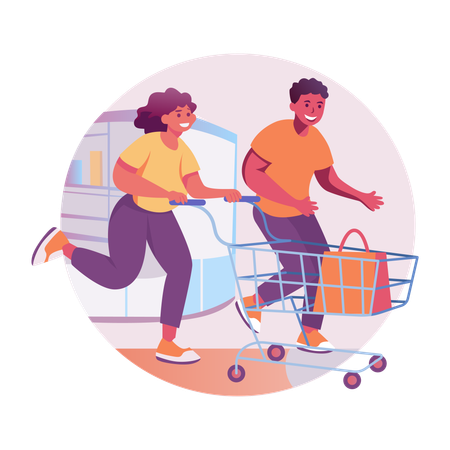 Happy couple going shopping  Illustration