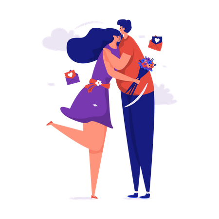 Happy couple hugging in love  Illustration