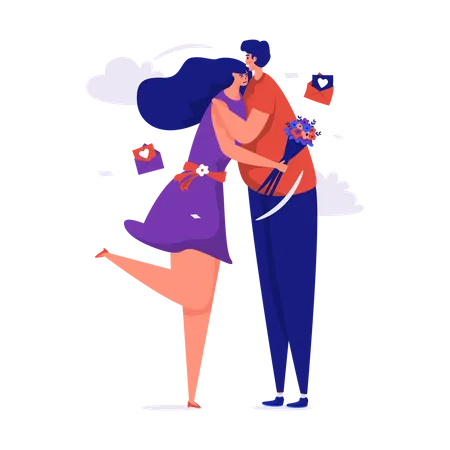 Happy couple hugging in love  Illustration