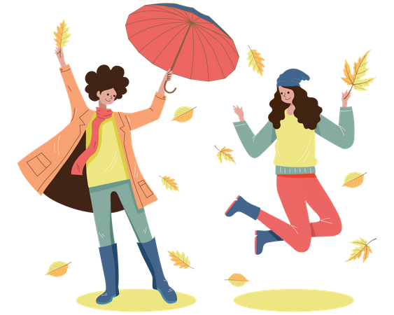 Happy couple in autumn season  Illustration